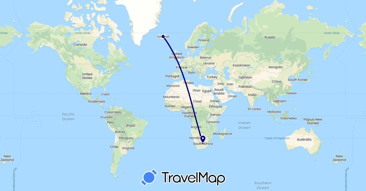 TravelMap itinerary: driving in Iceland, South Africa (Africa, Europe)